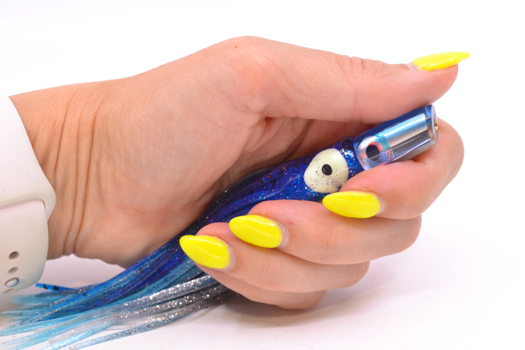 Coggin Lures Ice Blue Mirrored Mini Baby Peanut Stick 4.5" 1oz Skirted Blue & Black-Silver