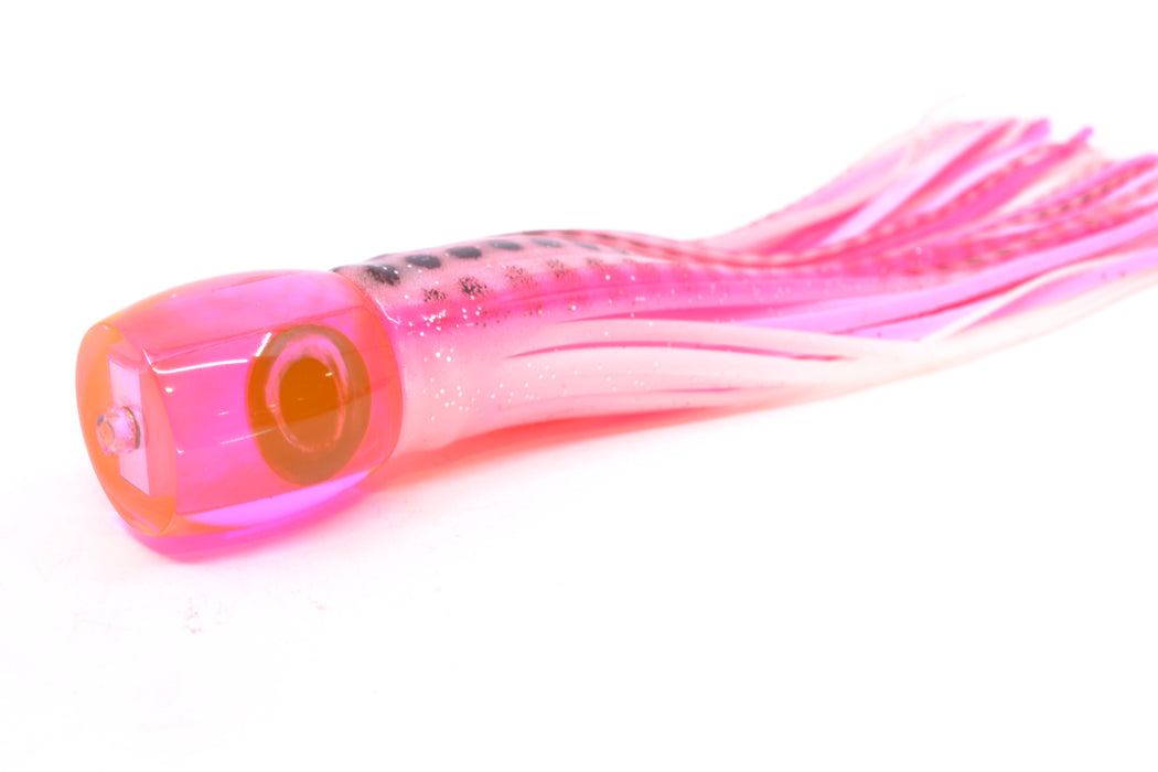 Moyes Lures Pink MOP Taxi Eyes Large Tang 9" 3oz Skirted White-Black Dots-Pink Line