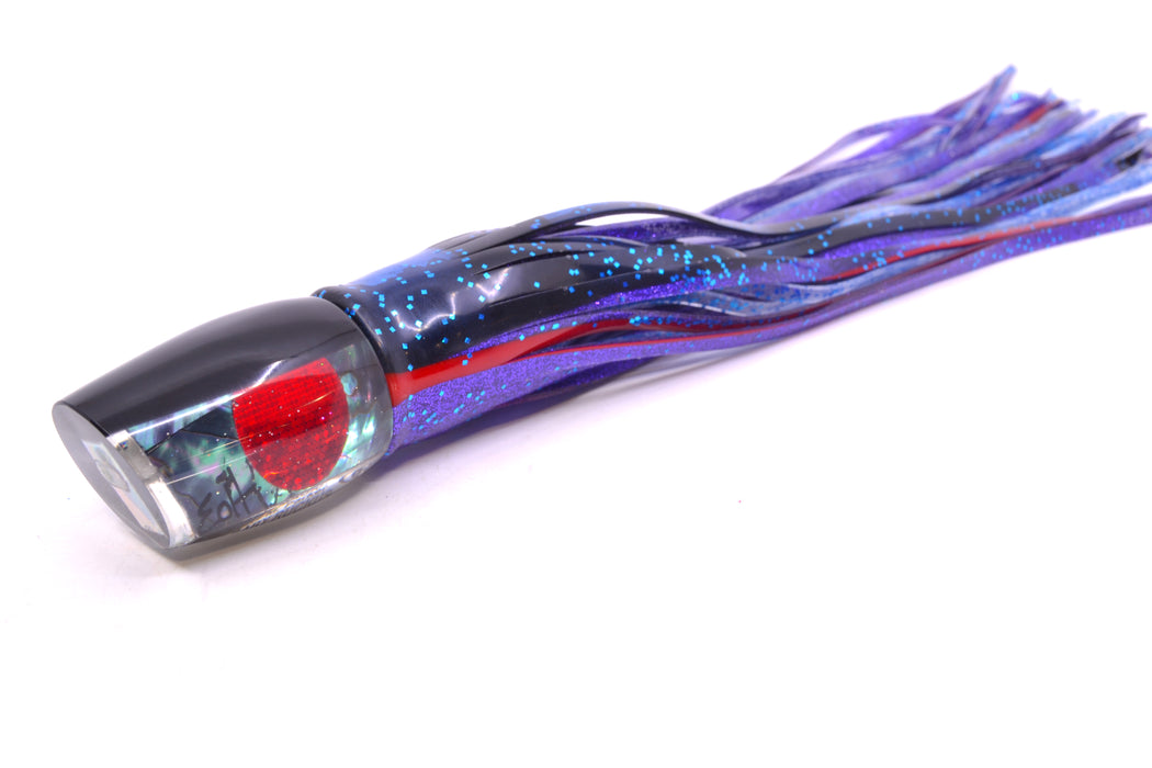 Marlin Magic Lures Blue-Purple Abalone Black Back Red Eyes Baby Ruckus 10" 6.5oz Skirted