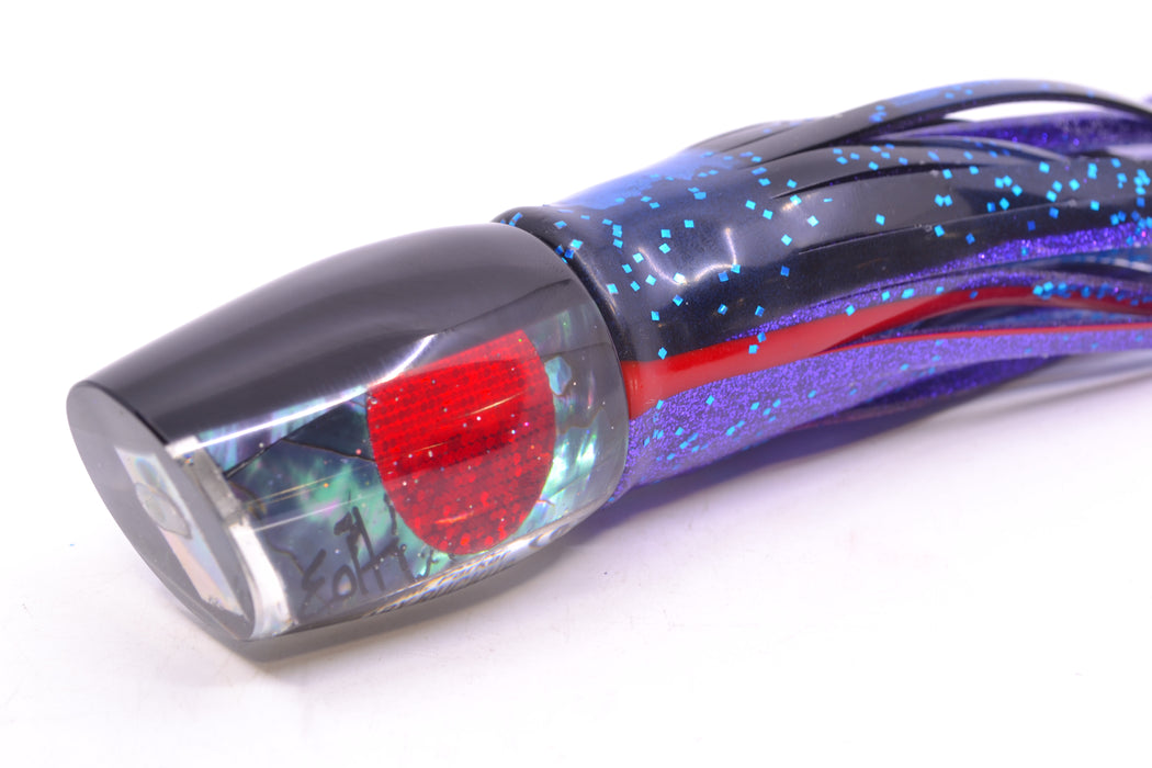 Marlin Magic Lures Blue-Purple Abalone Black Back Red Eyes Baby Ruckus 10" 6.5oz Skirted