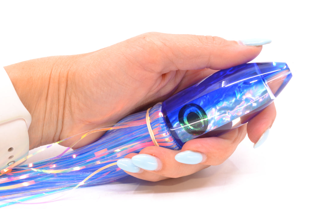Moyes Lures Blue Awabi Blue Back Medium Ono Bullet 9" 5.5oz Skirted Mixed Hair
