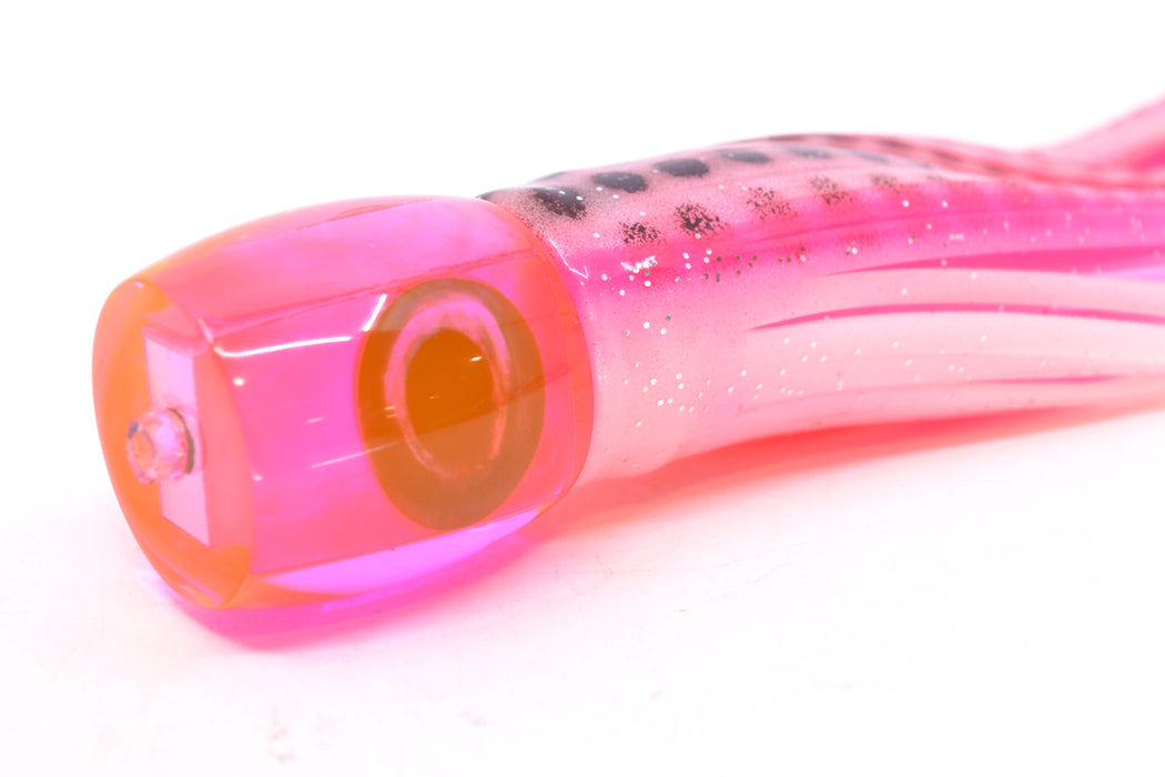 Moyes Lures Pink MOP Taxi Eyes Large Tang 9" 3oz Skirted White-Black Dots-Pink Line