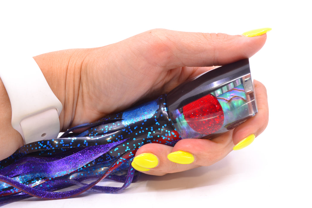 Marlin Magic Lures Blue-Purple Abalone Black Back Red Eyes Baby Ruckus 10" 6.5oz Skirted