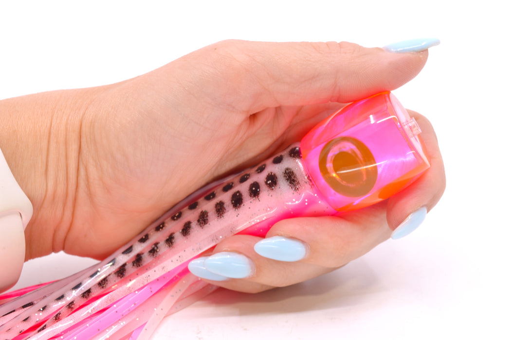 Moyes Lures Pink MOP Taxi Eyes Large Tang 9" 3oz Skirted White-Black Dots-Pink Line