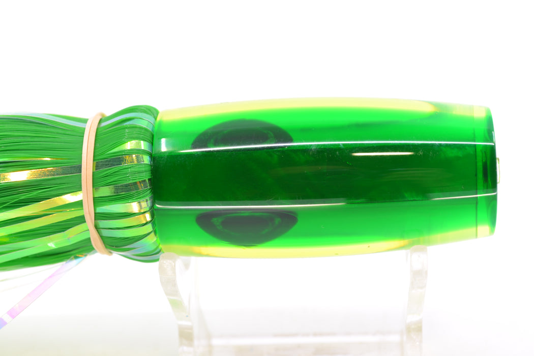 Moyes Lures Chartreuse MOP Green Back Taxi Eyes Small Shotgun 9" 2.5oz Skirted Hair