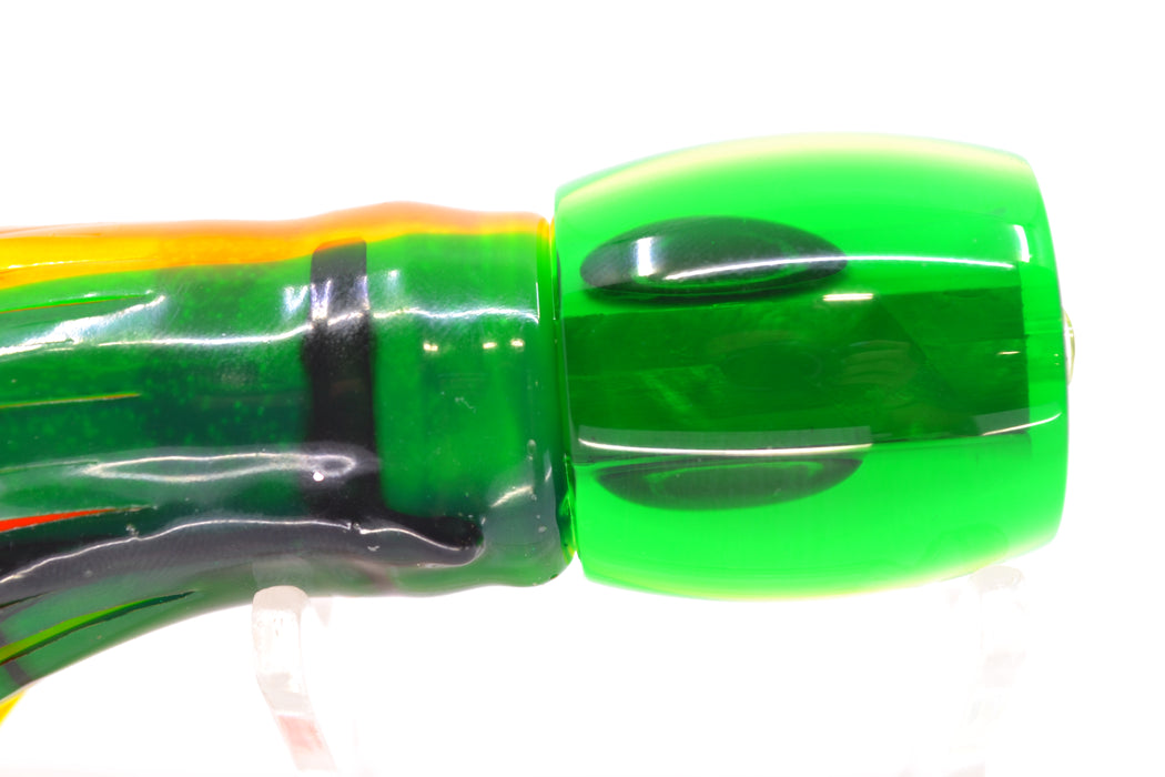 Moyes Lures Chartreuse MOP Green Back Taxi Eyes Large Tang 9" 3oz Skirted Guacamaya