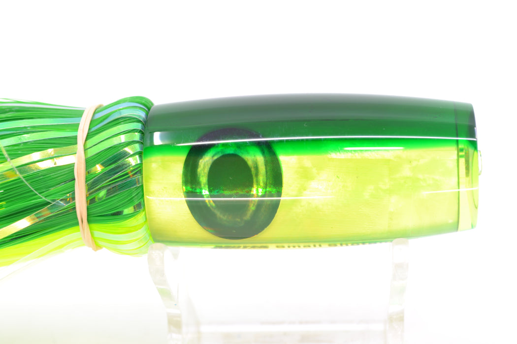 Moyes Lures Chartreuse MOP Green Back Taxi Eyes Small Shotgun 9" 2.5oz Skirted Hair