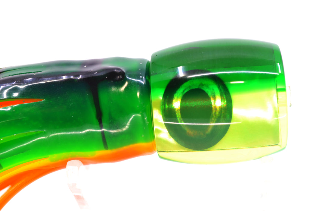 Moyes Lures Chartreuse MOP Green Back Taxi Eyes Large Tang 9" 3oz Skirted Guacamaya