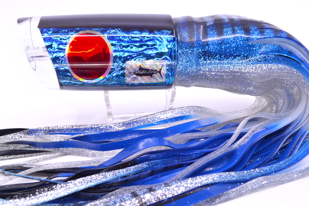 Aloha Lures Blue-Purple Dichro Black Back Smash Bait 14" 13.5oz Skirted Blue Aurora GZE