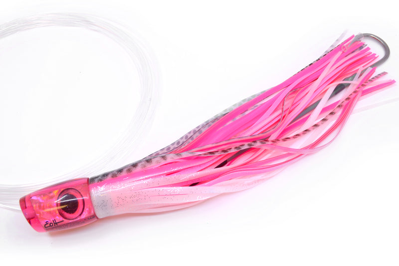 Marlin Magic Pink Awabi Baby Ruckus 10" 6.5oz Skirted White with Black Dots/Pink Pre-Rigged
