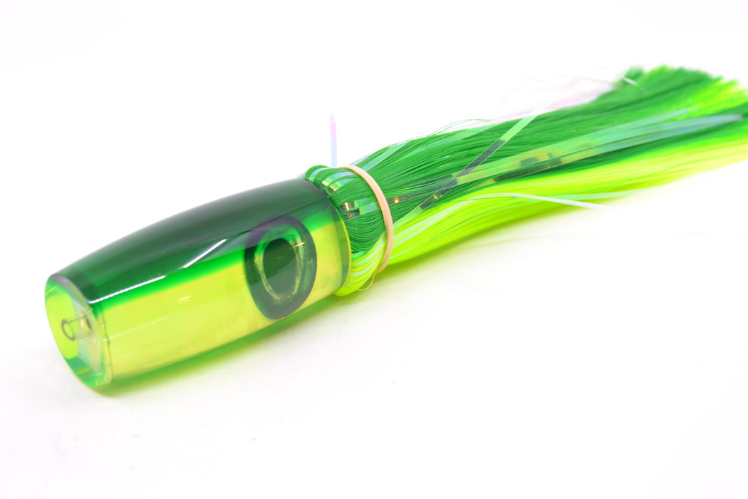 Moyes Lures Chartreuse MOP Green Back Taxi Eyes Small Shotgun 9" 2.5oz Skirted Hair