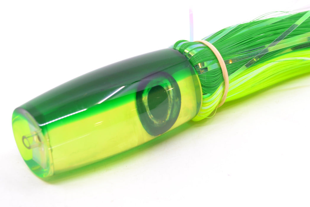 Moyes Lures Chartreuse MOP Green Back Taxi Eyes Small Shotgun 9" 2.5oz Skirted Hair