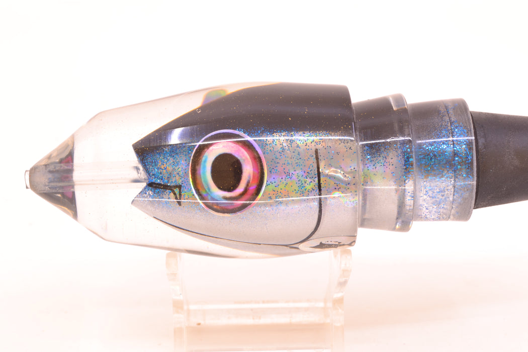 Aloha Lures Silver Rainbow Black Back Blue Glitter "Scared $#!Tless" Deep Six 12" 7.8oz