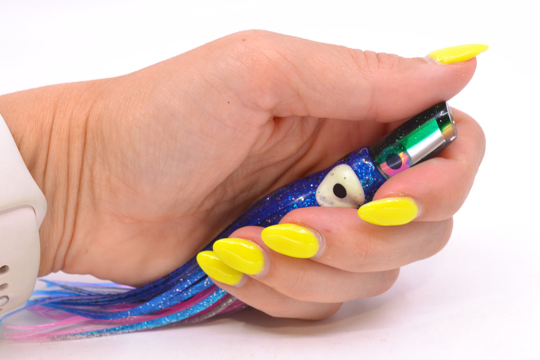 Coggin Lures Clear Mirrored Green Back Mini Baby Peanut Stick 4.5" 1oz Skirted Blue-Silver