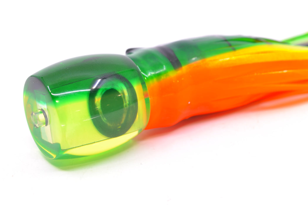 Moyes Lures Chartreuse MOP Green Back Taxi Eyes Large Tang 9" 3oz Skirted Guacamaya