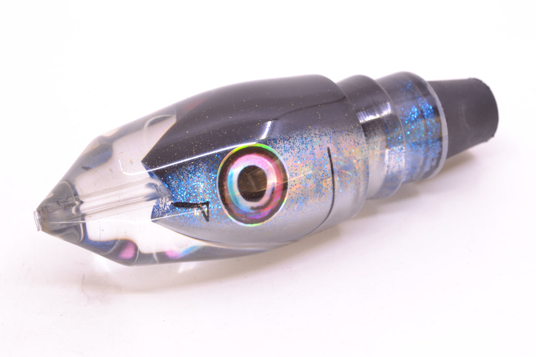 Aloha Lures Silver Rainbow Black Back Blue Glitter "Scared $#!Tless" Deep Six 12" 7.8oz