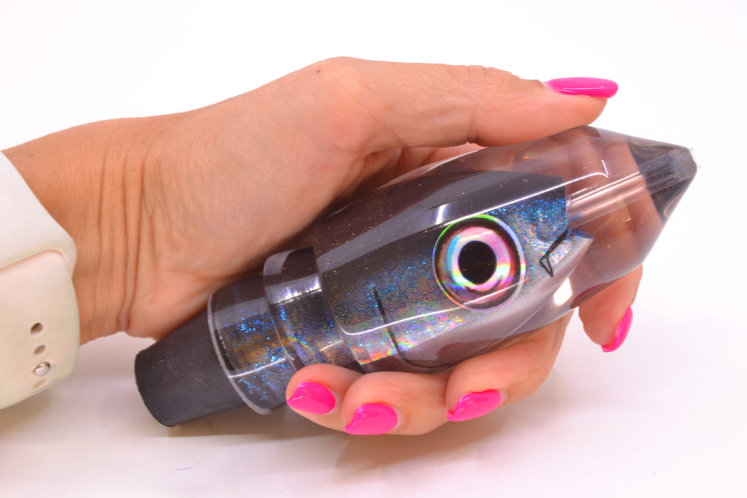 Aloha Lures Silver Rainbow Black Back Blue Glitter "Scared $#!Tless" Deep Six 12" 7.8oz