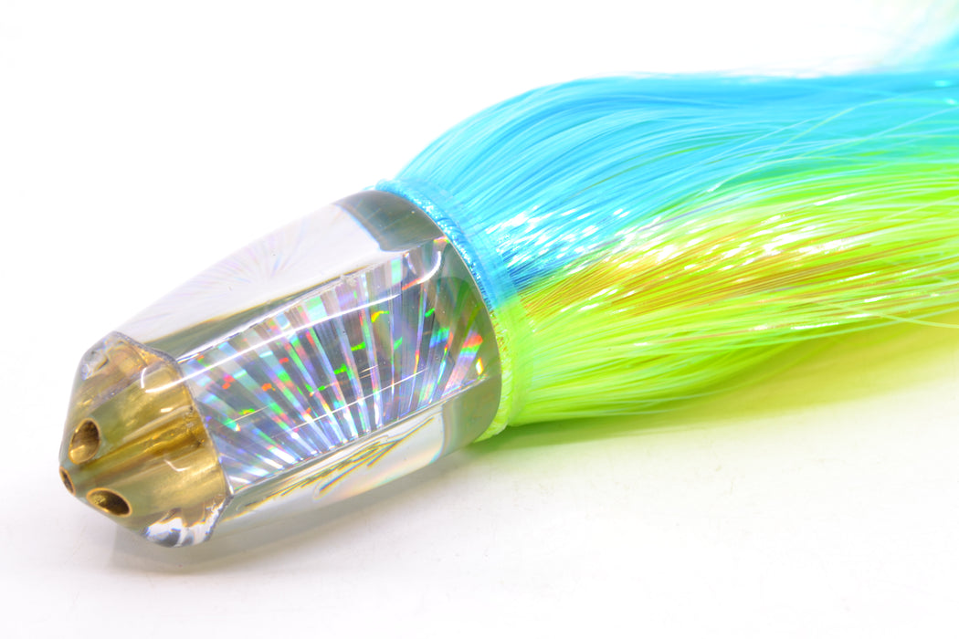 Koya Lures Silver Rainbow Starburst 4-Hole Bullet 9"+ 7oz Strobez Ice Blue-Green/Chartreuse GZE