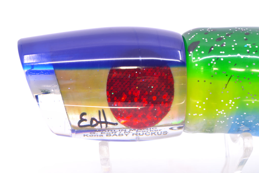 Marlin Magic Lures Golden MOP Blue Back Red Eyes Baby Ruckus 10" 6.5oz Skirted