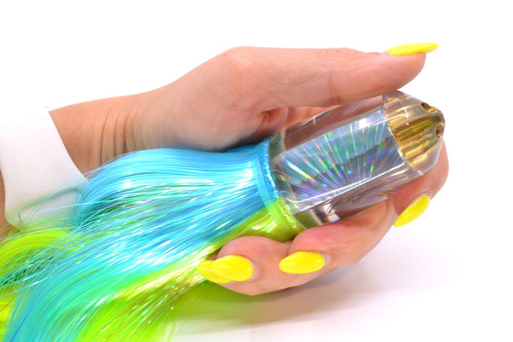 Koya Lures Silver Rainbow Starburst 4-Hole Bullet 9"+ 7oz Strobez Ice Blue-Green/Chartreuse GZE