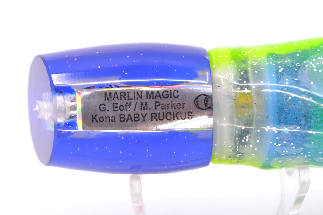 Marlin Magic Lures Golden MOP Blue Back Red Eyes Baby Ruckus 10" 6.5oz Skirted