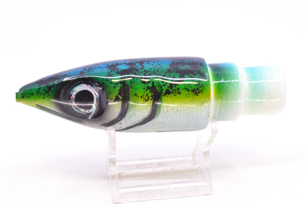 Tsutomu Lures Blue-Green-Yellow Black Splatter Back Non-Jetted Kona Dragon 9"+ 6.4oz GZE