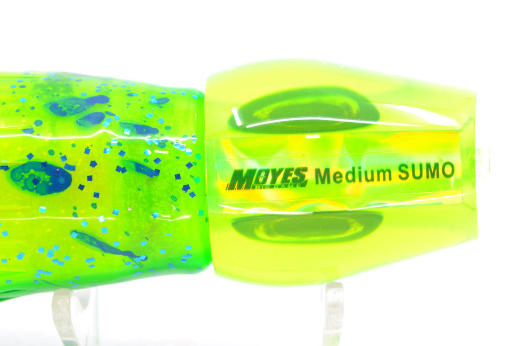 Moyes Lures Chartreuse MOP Taxi Eyes Medium Sumo 12" 6.8oz Skirted Mahi GZE