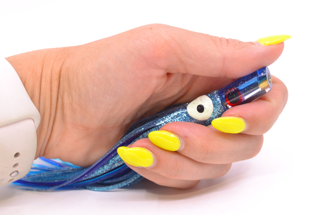 Coggin Lures Clear Mirrored Blue Back Mini Baby Peanut Stick 4.5" 1oz Skirted Ice Blue