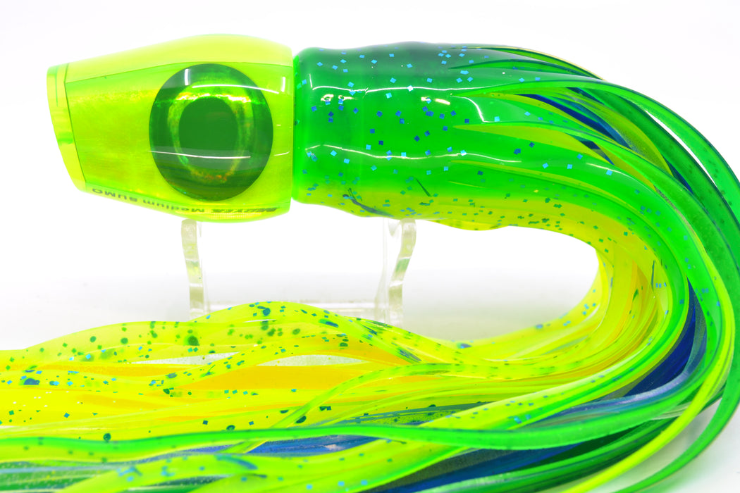 Moyes Lures Chartreuse MOP Taxi Eyes Medium Sumo 12" 6.8oz Skirted Mahi GZE