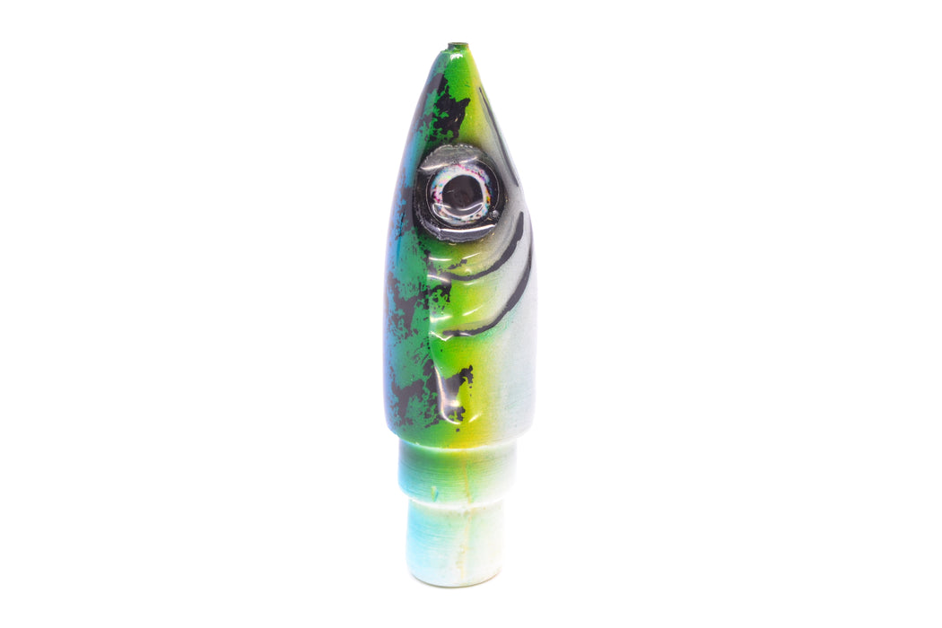 Tsutomu Lures Blue-Green-Yellow Black Splatter Back Non-Jetted Kona Dragon 9"+ 6.4oz GZE