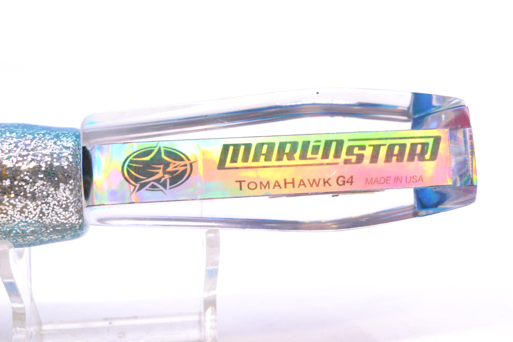 Marlinstar Silver Rainbow Starburst Blue Paua Shell Back Medium Tomahawk G4 9"+ 5.2oz Skirted GZE