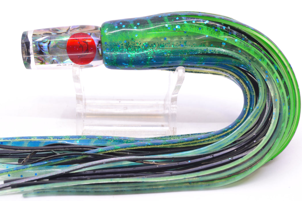 Bonze Lures Paua Shell Red Eyes Sniper 5" 1.8oz Skirted Black Dots-Blue Dots GZE