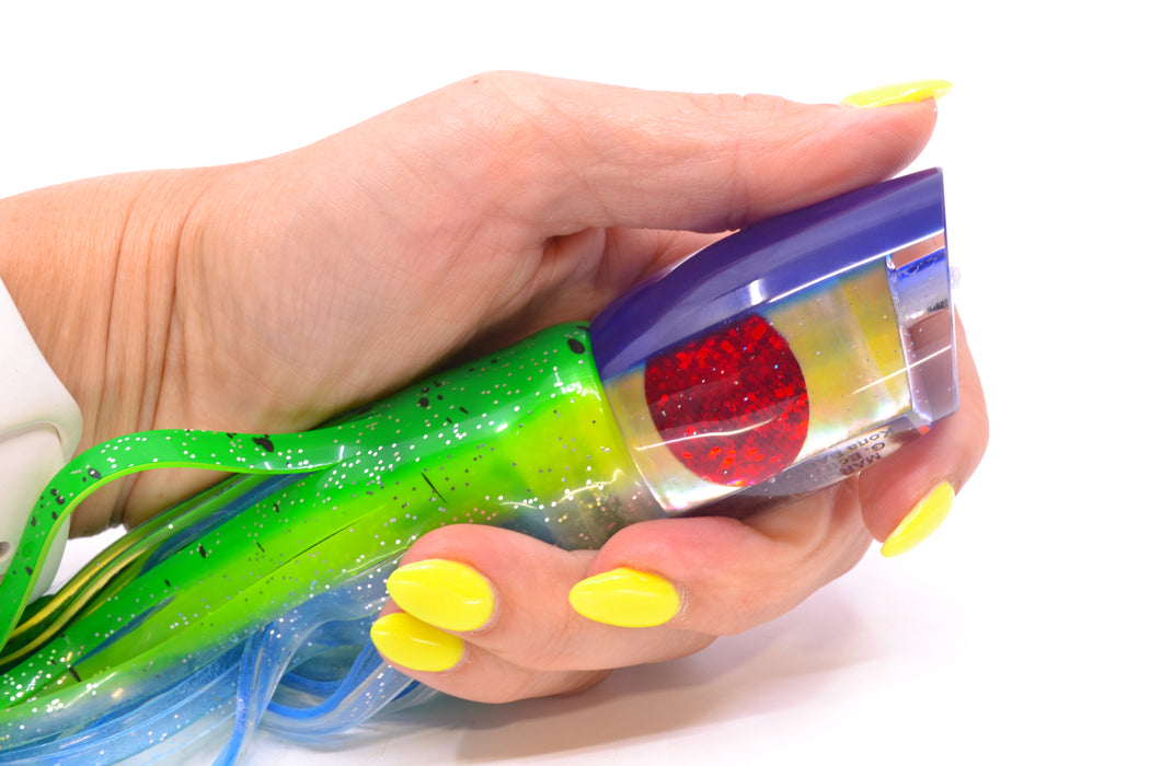 Marlin Magic Lures Golden MOP Blue Back Red Eyes Baby Ruckus 10" 6.5oz Skirted