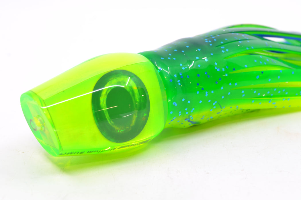 Moyes Lures Chartreuse MOP Taxi Eyes Medium Sumo 12" 6.8oz Skirted Mahi GZE