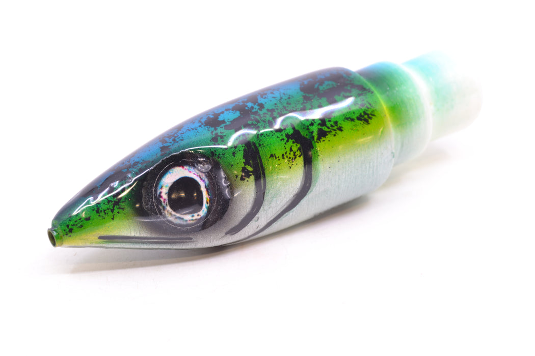 Tsutomu Lures Blue-Green-Yellow Black Splatter Back Non-Jetted Kona Dragon 9"+ 6.4oz GZE