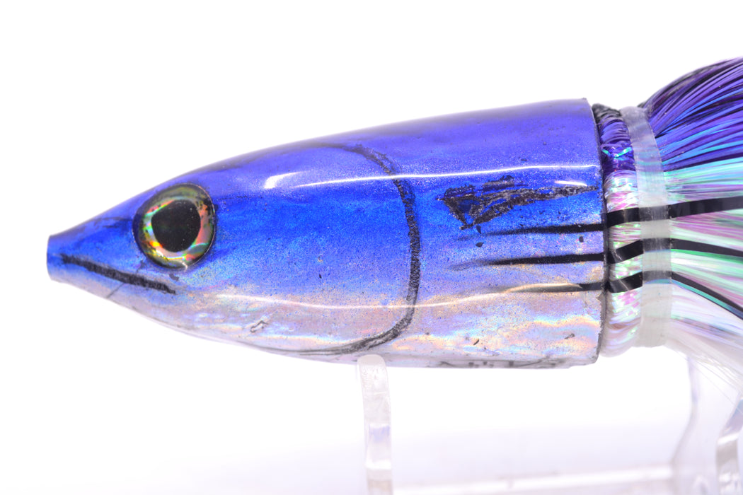 Ali'i Kai Lures Small Aku 9" 6oz EZ Flash Black-Purple Stripes-White with Aku Stripes