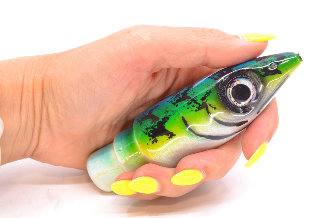 Tsutomu Lures Blue-Green-Yellow Black Splatter Back Non-Jetted Kona Dragon 9