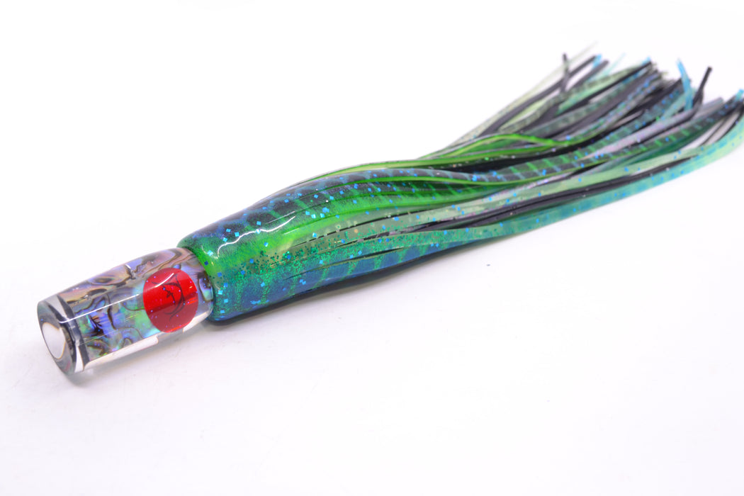 Bonze Lures Paua Shell Red Eyes Sniper 5" 1.8oz Skirted Black Dots-Blue Dots GZE