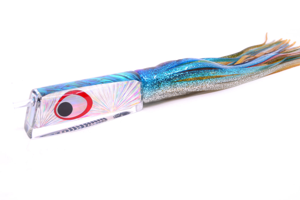 Marlinstar Silver Rainbow Starburst Blue Paua Shell Back Medium Tomahawk G4 9"+ 5.2oz Skirted GZE