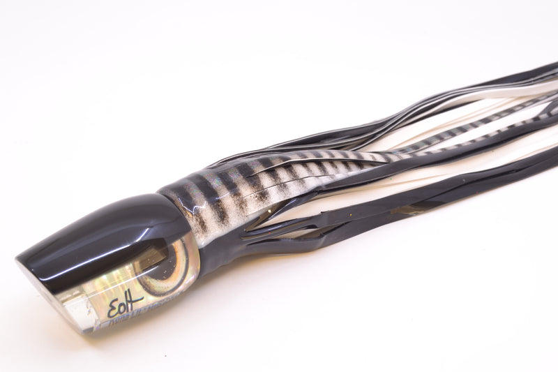 Marlin Magic Lures White Awabi Black Back Taxi Eyes Lil Hibby 10" 7.2oz Skirted White Aurora