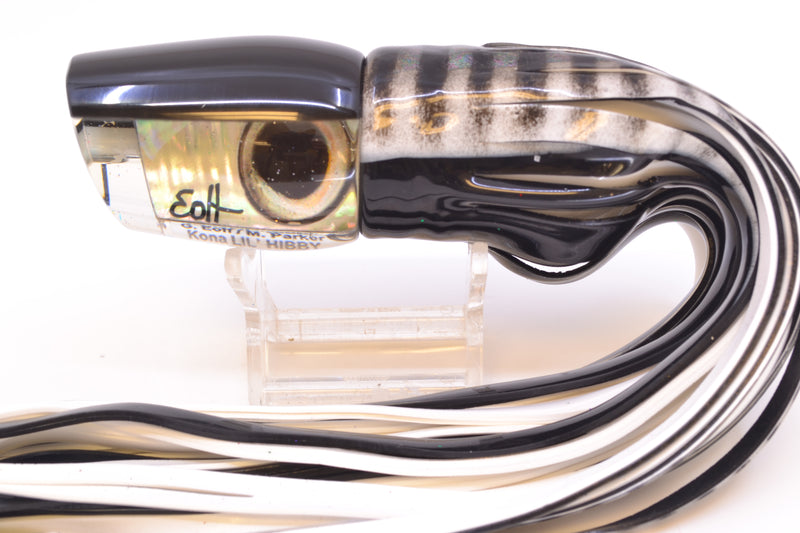 Marlin Magic Lures White Awabi Black Back Taxi Eyes Lil Hibby 10" 7.2oz Skirted White Aurora