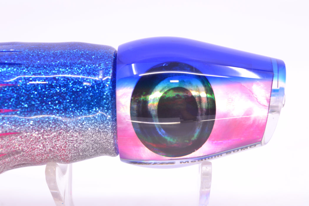 Moyes Lures Pink MOP Blue Back Taxi Eyes Medium Sumo 12" 6.8oz Skirted Blue-Silver GZE