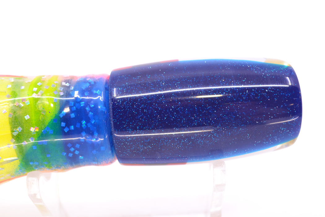 Coggin Lures White MOP Dark Blue Back Hualalai Tado Slant 9" 4.7oz Skirted Holo-Blue Bars