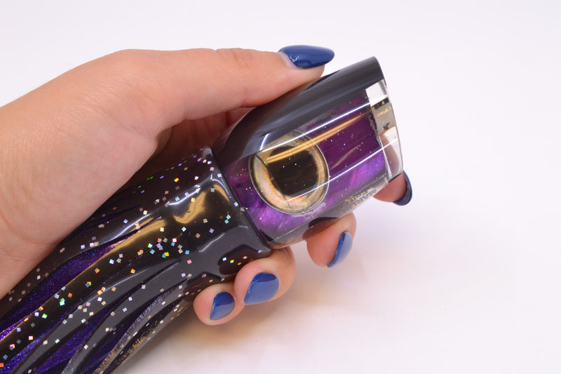 Marlin Magic Lures Purple MOP Black Back Taxi Eyes Lil Hibby 10" 7.2oz Skirted Black/Purple