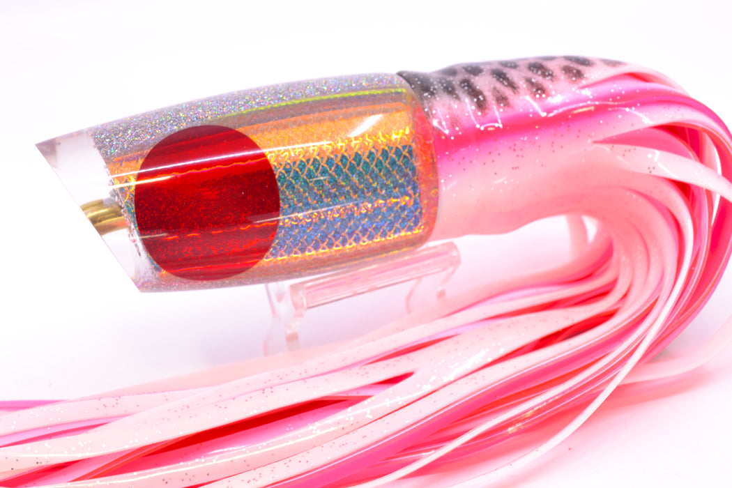 Koya Lures Holographic Rainbow Scale Medium Poi Dog 14" 11oz Skirted White-Pink GZE