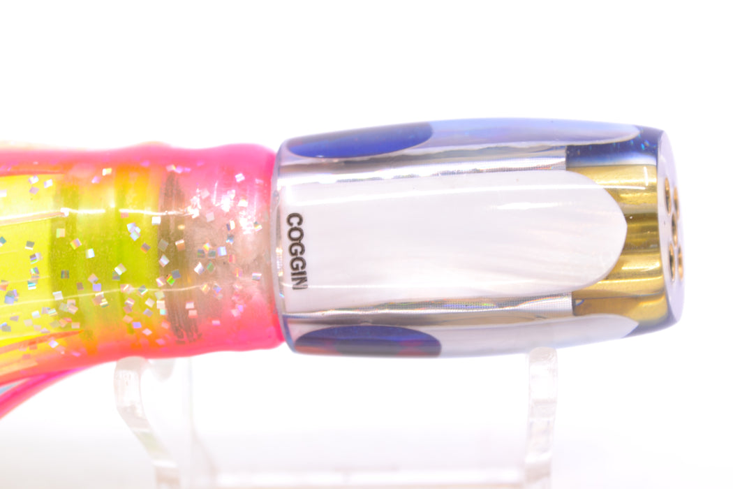 Coggin Lures White MOP Dark Blue Back Hualalai Tado Slant 9" 4.7oz Skirted Holo-Blue Bars