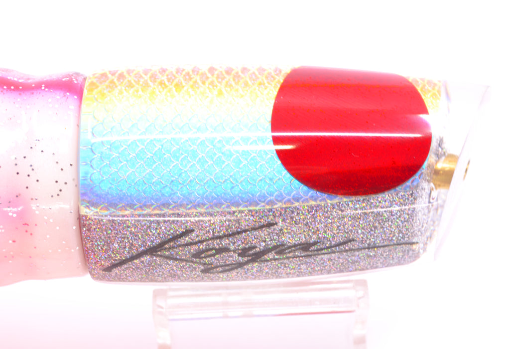 Koya Lures Holographic Rainbow Scale Medium Poi Dog 14" 11oz Skirted White-Pink GZE