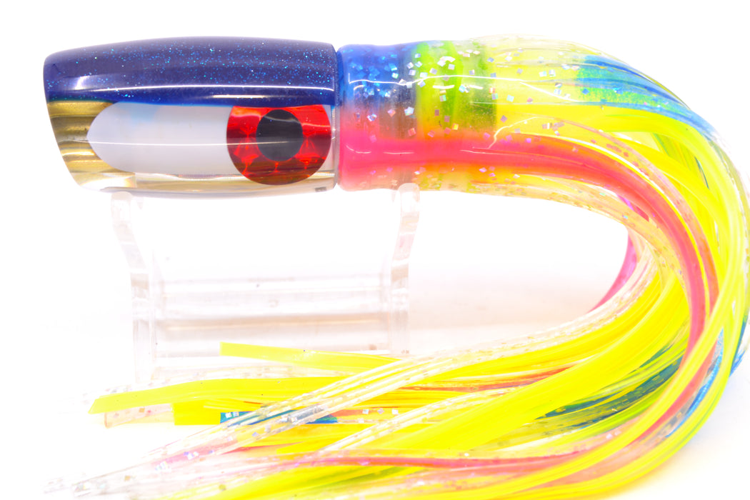 Coggin Lures White MOP Dark Blue Back Hualalai Tado Slant 9" 4.7oz Skirted Holo-Blue Bars