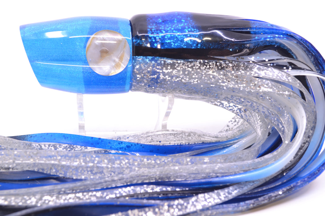 Joe Yee Lures by KEGZ Blue Pearl Real Shell Eyes Apollo 12" 7.4oz Skirted Black & Blue Bars GZE