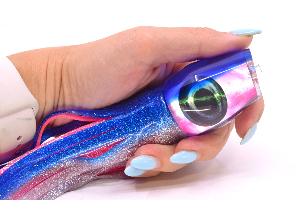 Moyes Lures Pink MOP Blue Back Taxi Eyes Medium Sumo 12" 6.8oz Skirted Blue-Silver GZE